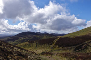 Pentland hills with blue sky and clouds